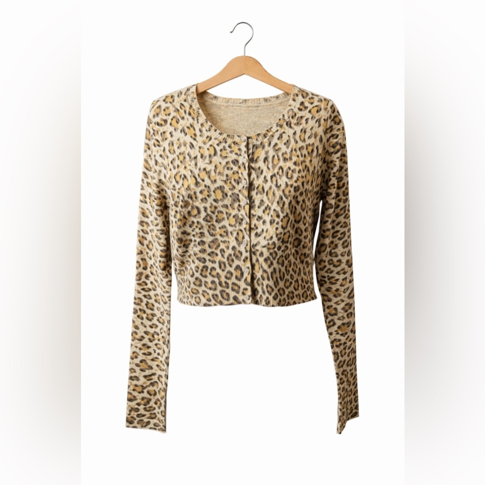 Guess Y2K Leopard Print Cardigan Medium Rhinestone Cropped Glam 2000s Rare Chic